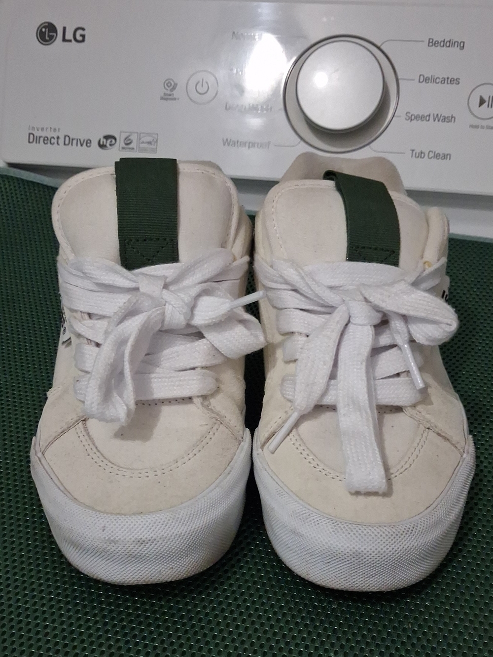 Vans For Women White Canvas Sneakers with Green Heel Pull